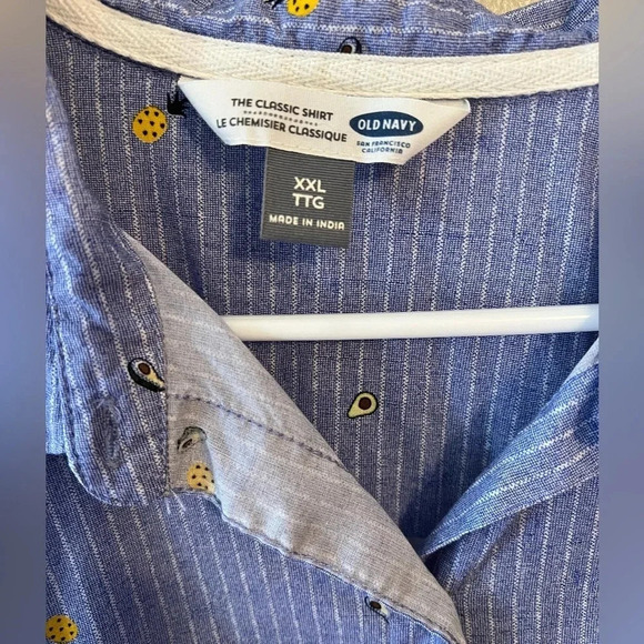 Old Navy Button Down Shirt Classic Blue Avocado‎ Pineapple Graphic XXL Fruit - Picture 5 of 6